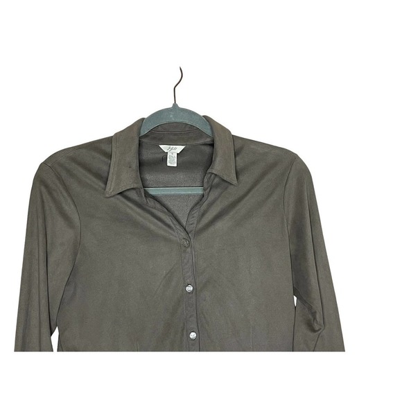 J.jill Women's Faux Suede Button‎ Down Blouse Long Sleeve Brown Size Small - Picture 2 of 6